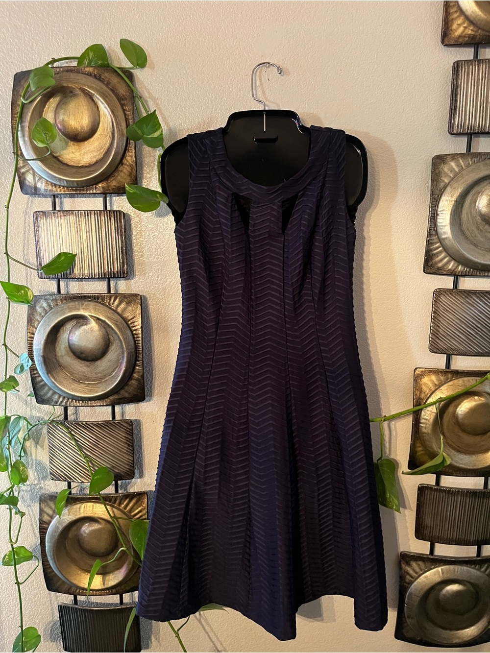 Enfocus Studio Navy Chevron A-Line Midi Dress